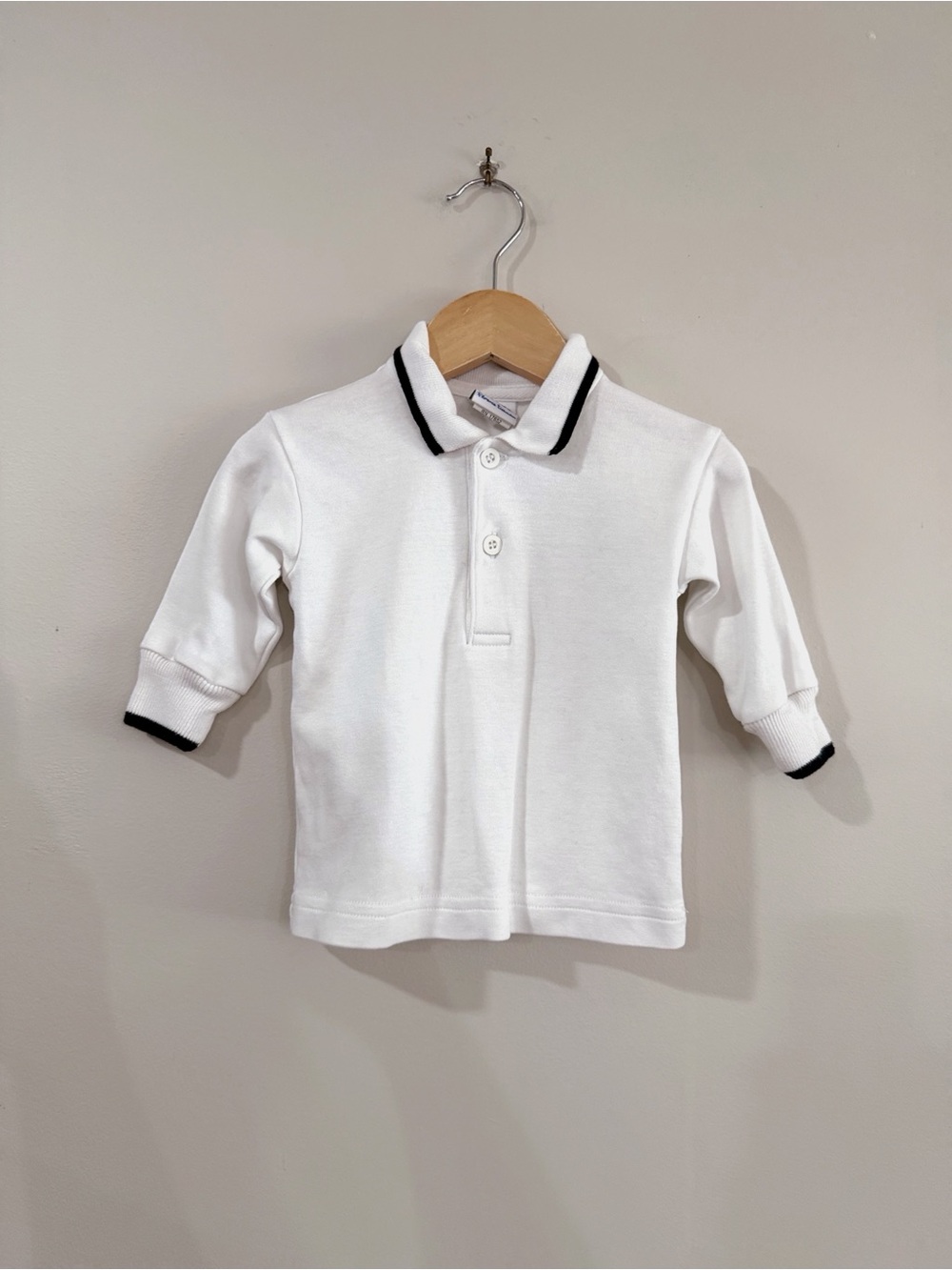 Florence Eiseman Baby Boys 12M White Cotton Polo Black Trim Preppy Old Money